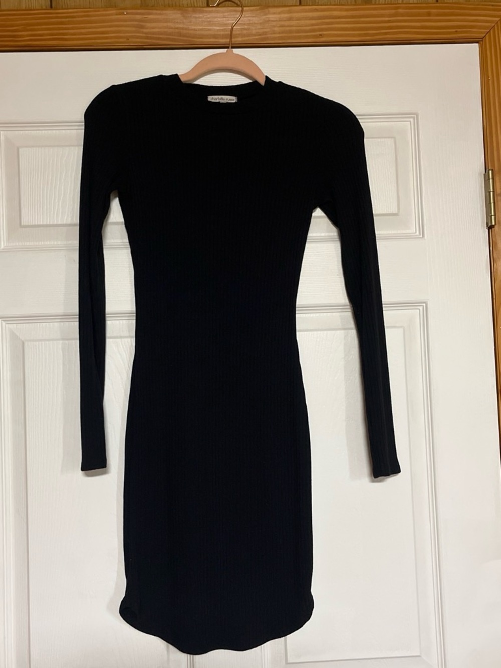 Charlotte Russe Black Ribbed Long Sleeve Bodycon Dress